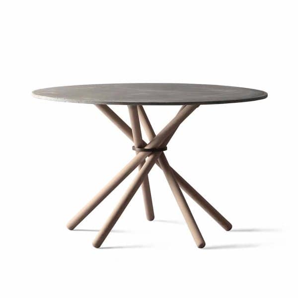 Eberhart | Hector spisebord - Ø120, Variant Lysgrå beton / Naturlig eg / Alu, Tillægsplader Ingen tillægsplader