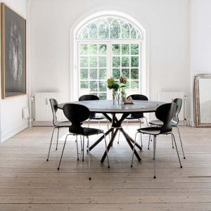 Eberhart | Hector spisebord - Ø120, Variant Mørkegrå beton / Sortolieret eg / Messing, Tillægsplader Sortolieret eg