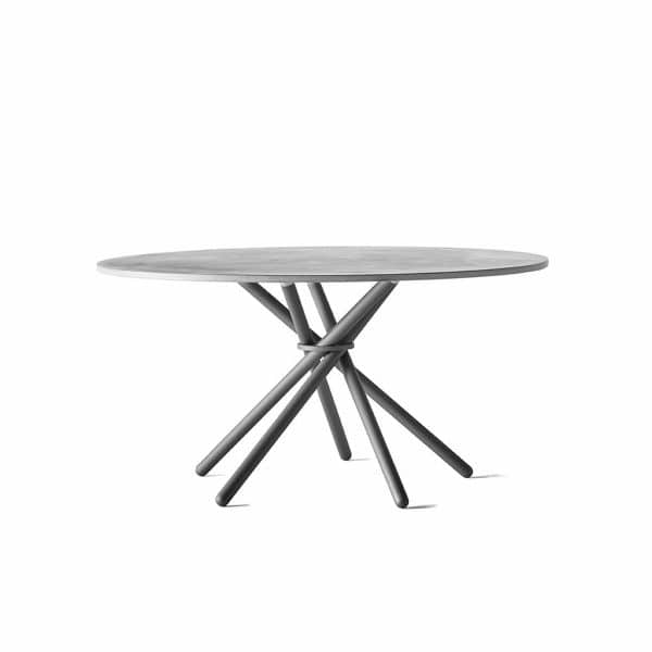 Eberhart | Hector spisebord - Ø140, Variant Lysgrå beton / Stål / Alu, Tillægsplader Sortolieret eg