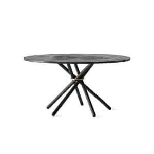 Eberhart | Hector spisebord - Ø140, Variant Mørkegrå beton / Sortlakeret stål / Messing, Tillægsplader Naturlig eg